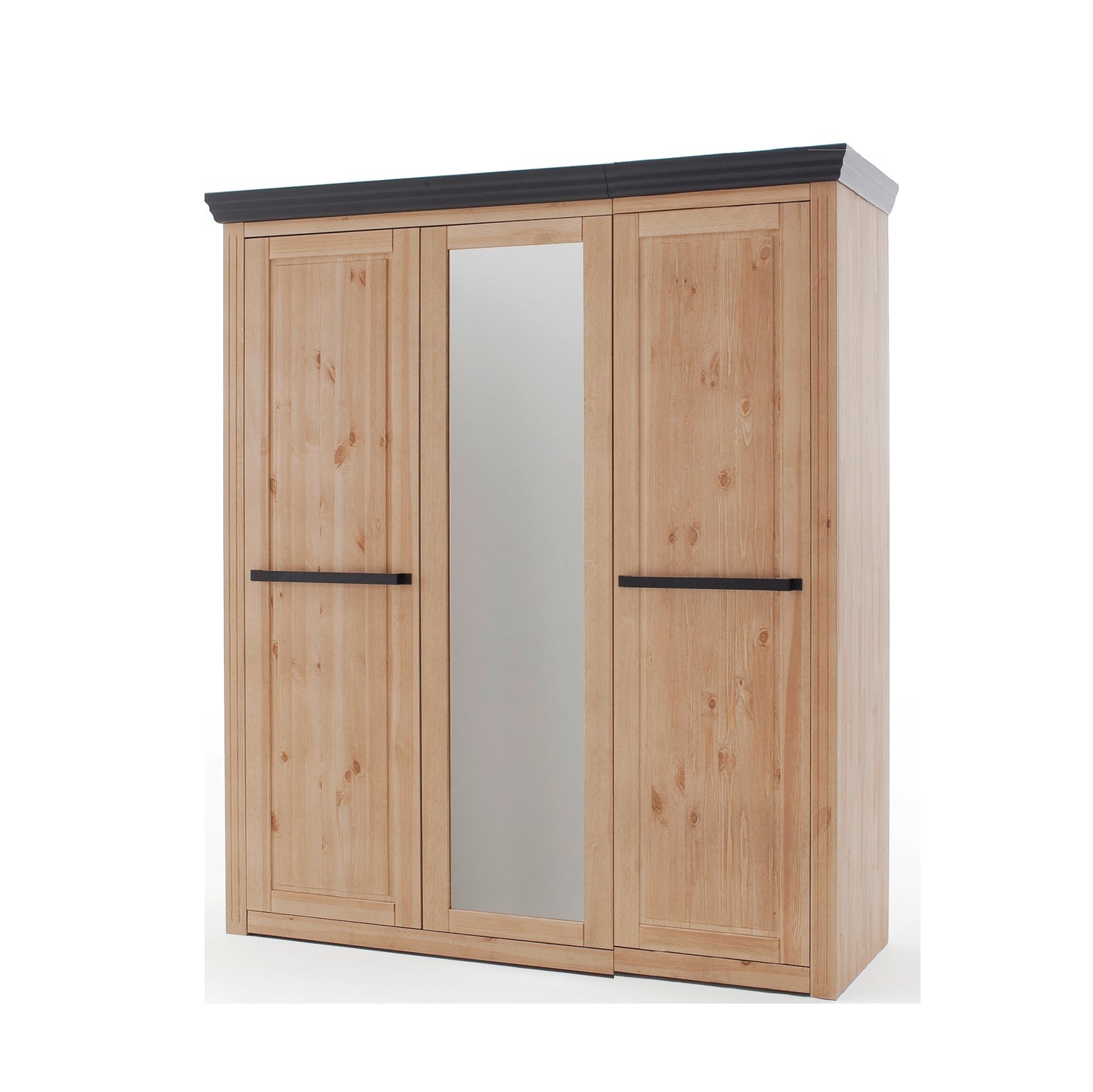 Kleiderschrank 3 trg. Kiefer massiv eichefarbig - Lundt