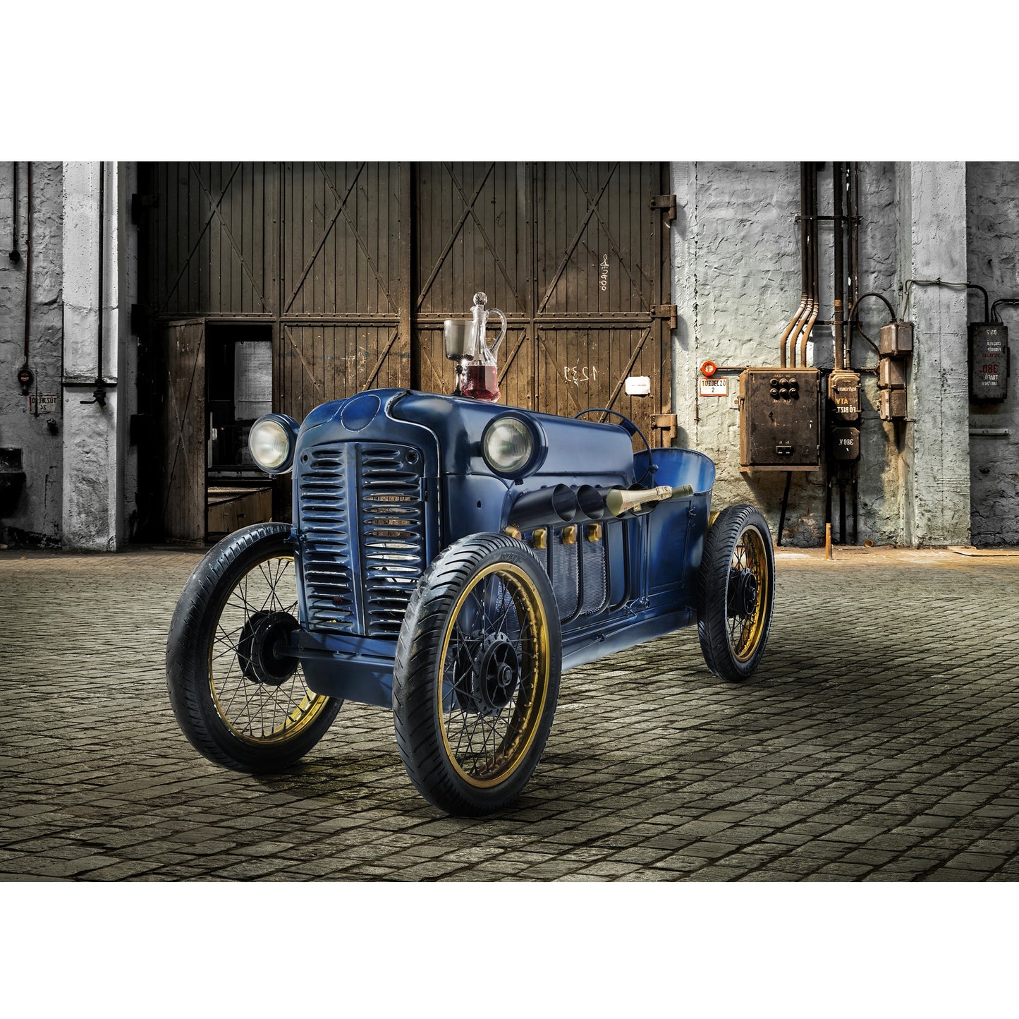 Barschrank Oldtimer-Tranktor-Bar, Metall blau - Lizzy