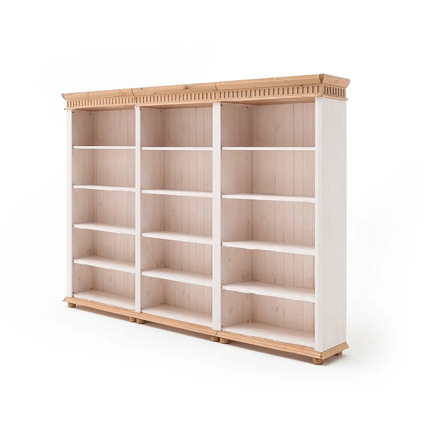 Helsinki Bibliothek aus massivem Kiefernholz in weiß mit antik-farbenem Kranz