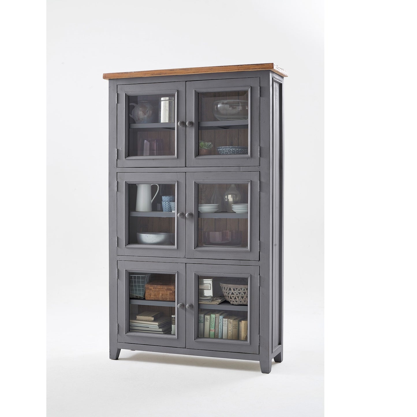 Vitrine Pinie massiv recycelt grau / natur Landhaus Byron