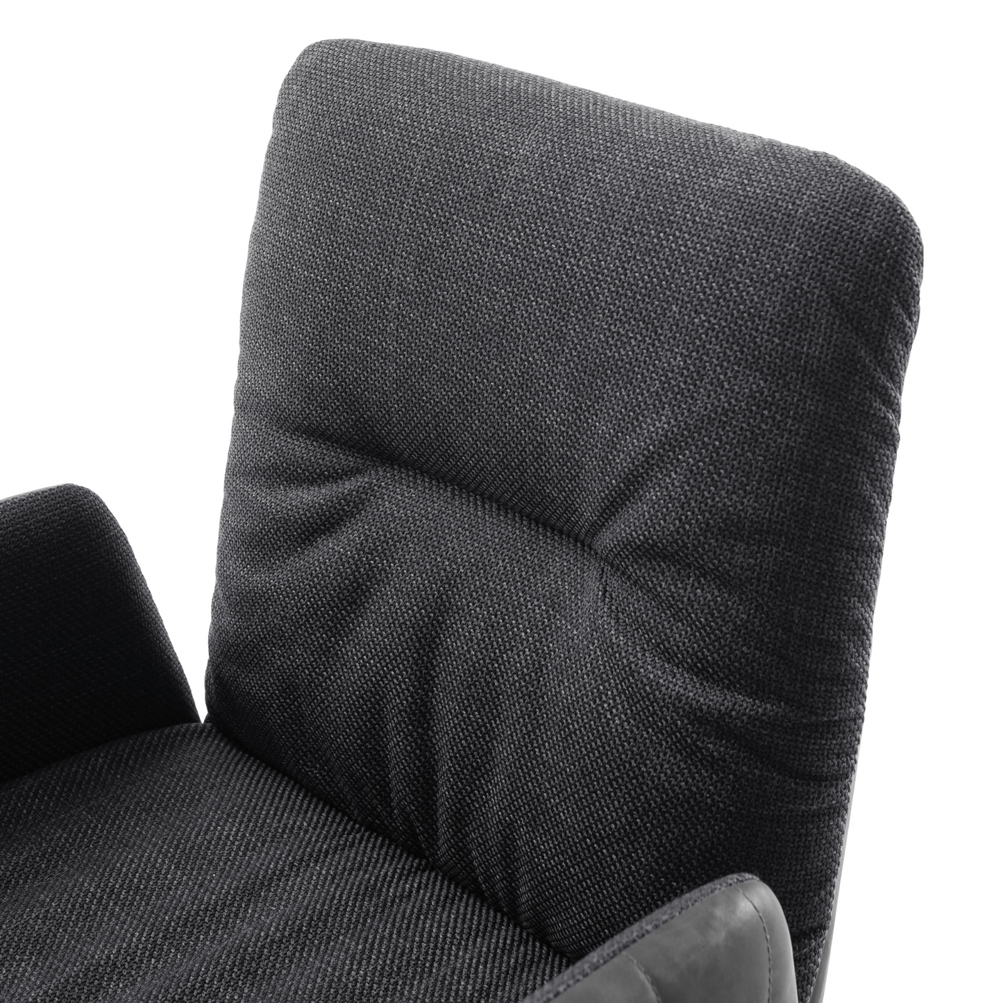 Armlehnstuhl mit grauem Polstersitz und schwarzem Gestell