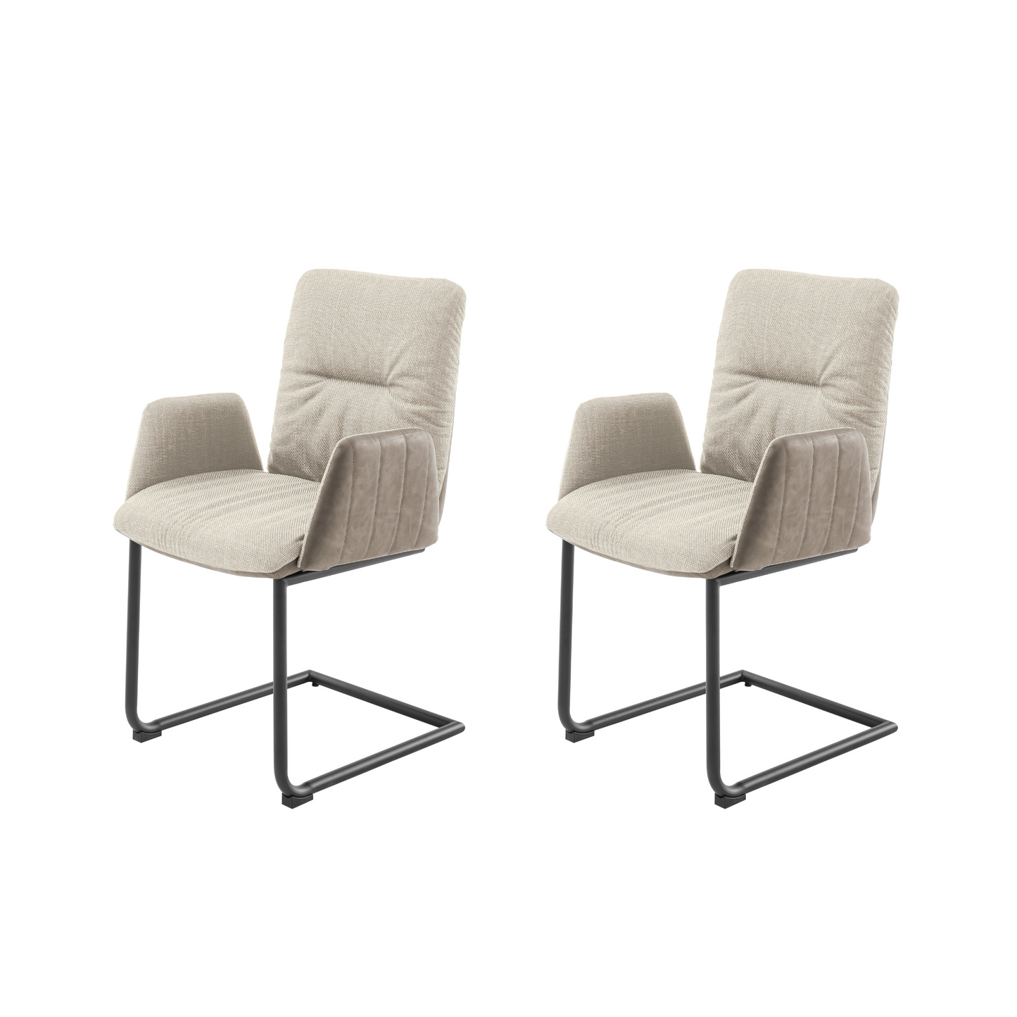 Esszimmerstuhl mit cremefarbenem Polster und schwarzem Metallgestell