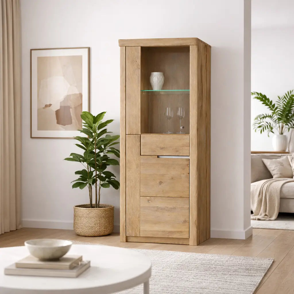 Halbhohe Vitrine Solido aus massiver Wildeiche