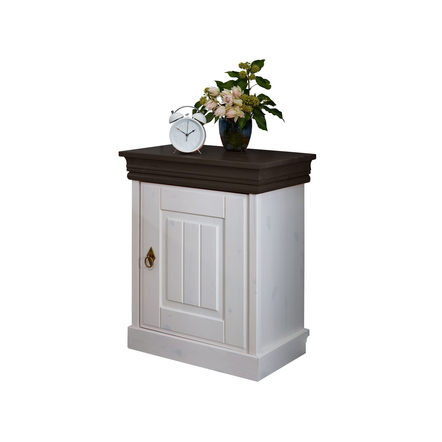 Weiße Nachtkonsole aus Holz mit kolonialfarbener Absetzung