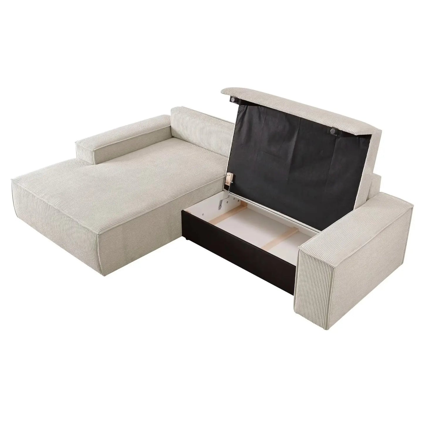 Beiges Ecksofa mit Cordbezug mit Schlaffunktion