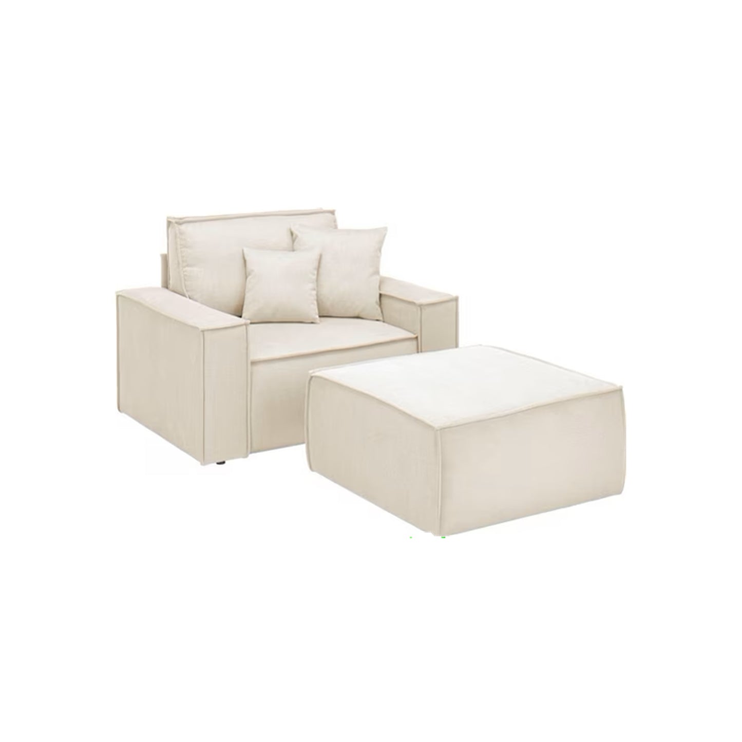 Loveseat Sessel mit Hocker Webstoff hellbeige – FINNLEY
