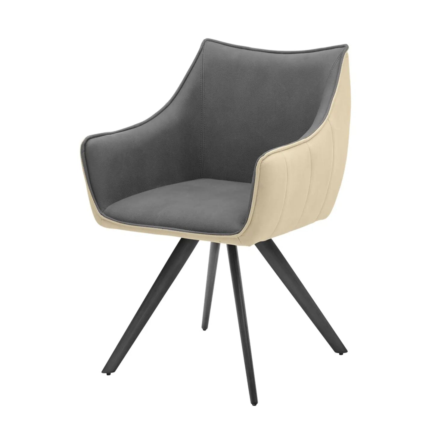 Armlehnstuhl grau beige mit schwarzem Metallfuß