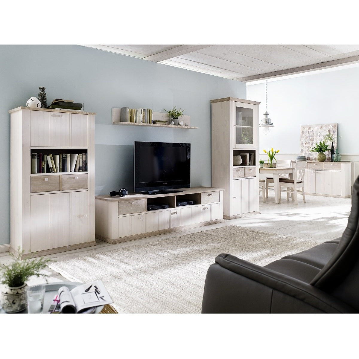 TV-Wohnwand 4 tlg. Kiefer massiv weiß / milan - Göteborg