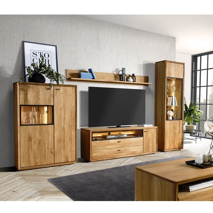 Wohnwand-Kombination C Front Eiche massiv / Metall - Vigo