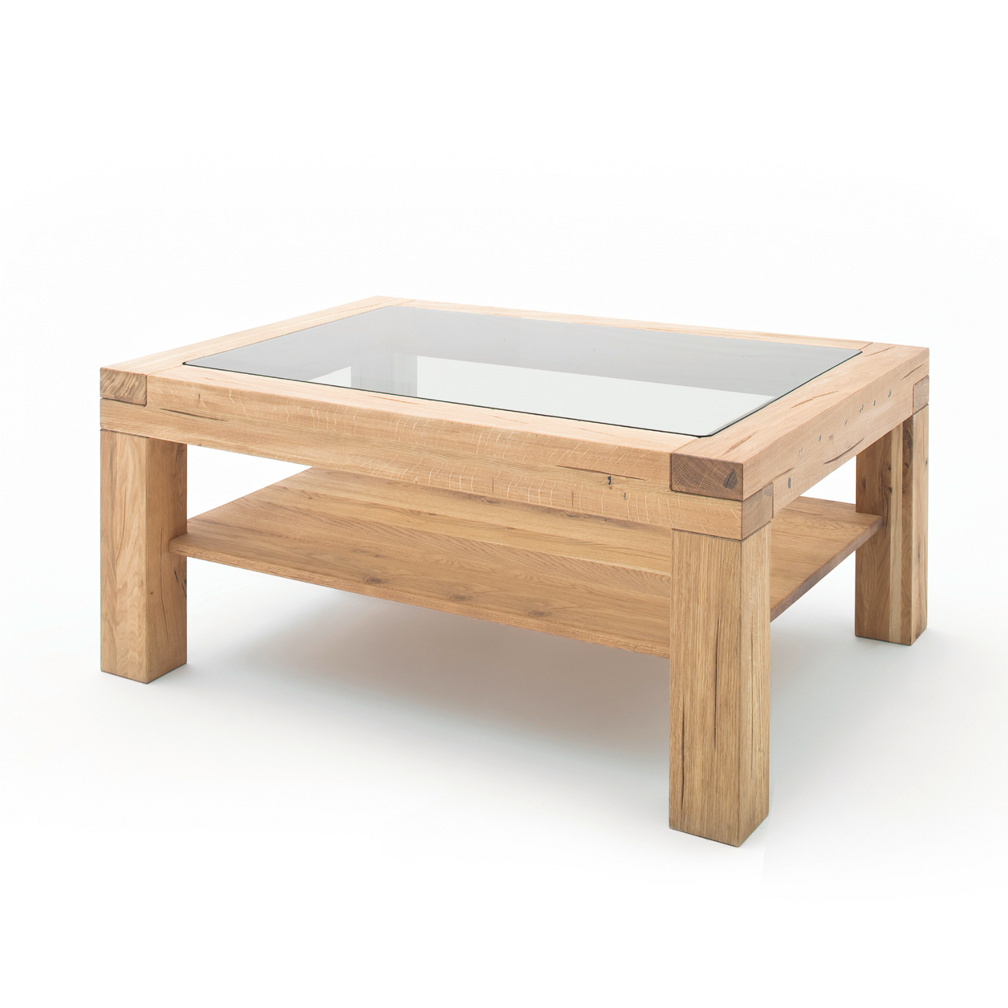 Couchtisch aus Holz mit Glaseinsatz