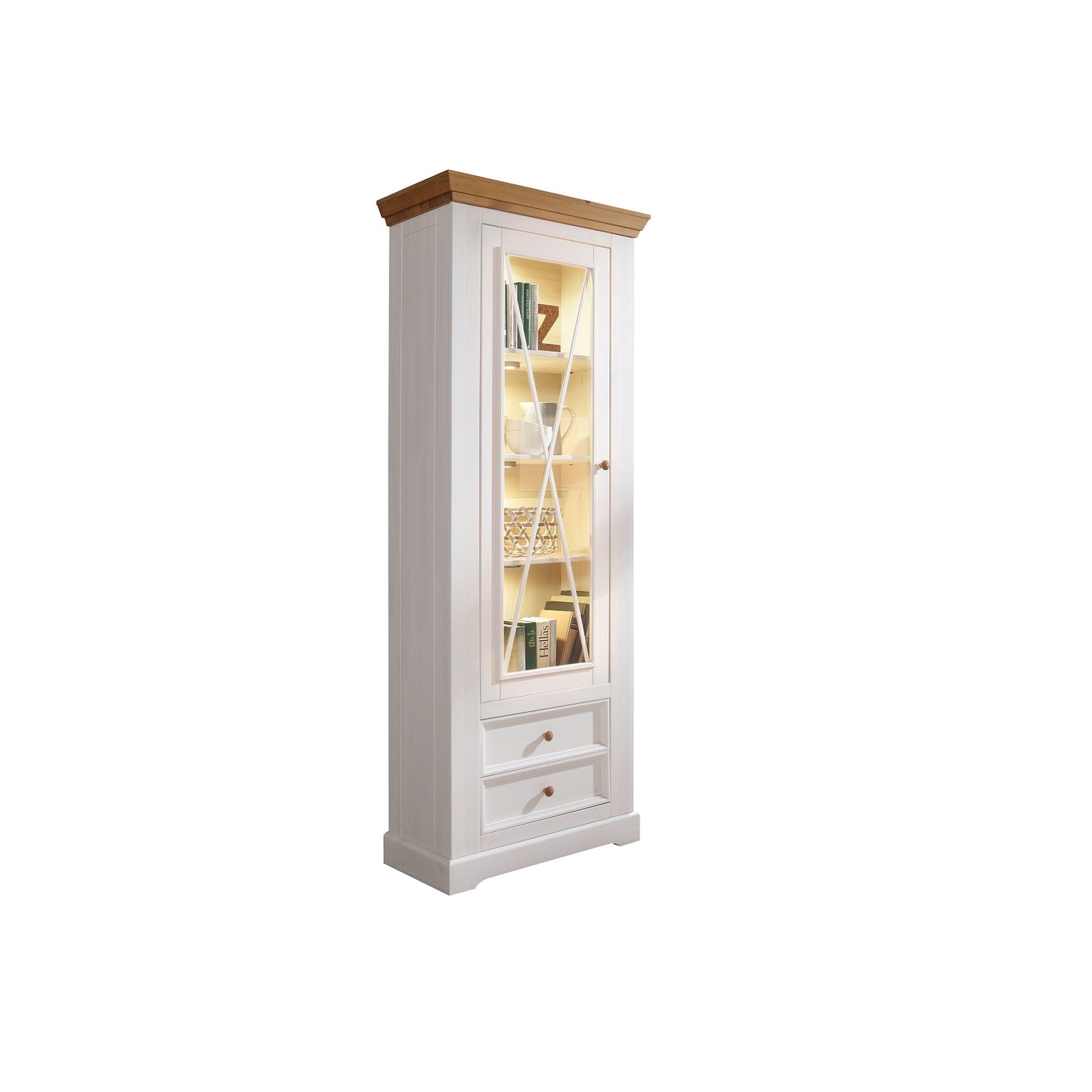 Vitrine 1 trg. Kiefer massiv weiß natur - Tilda