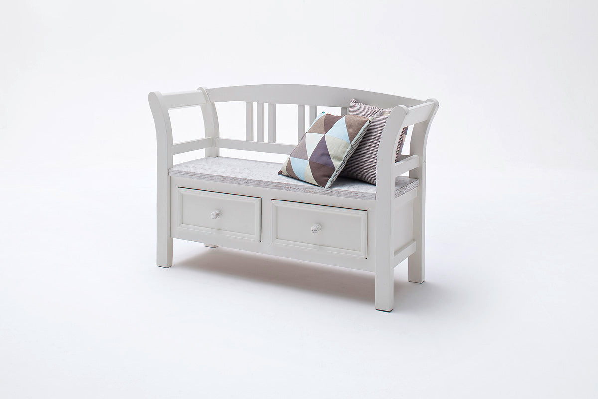 Garderobenbank Kiefer massiv Landhausstil weiß / white sanded - Opus