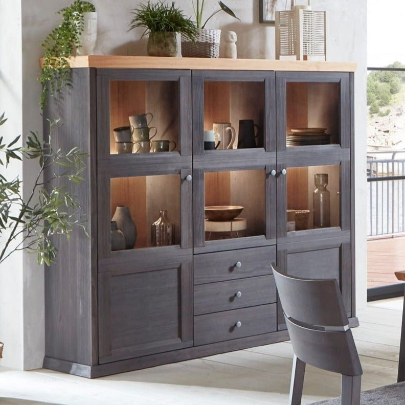 Highboard Pinie massiv anthrazit WM Casa 220 Wöstmann Messemuster