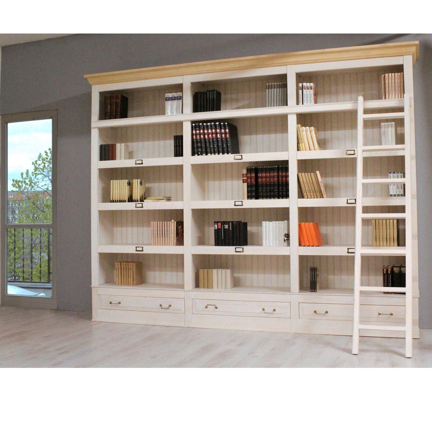 Bibliothek Pinie massiv natur / weiss - Urban