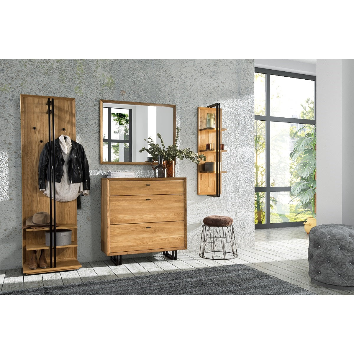Garderoben-Set 4 tlg. Eiche Front massiv / Metall – AMD Möbel