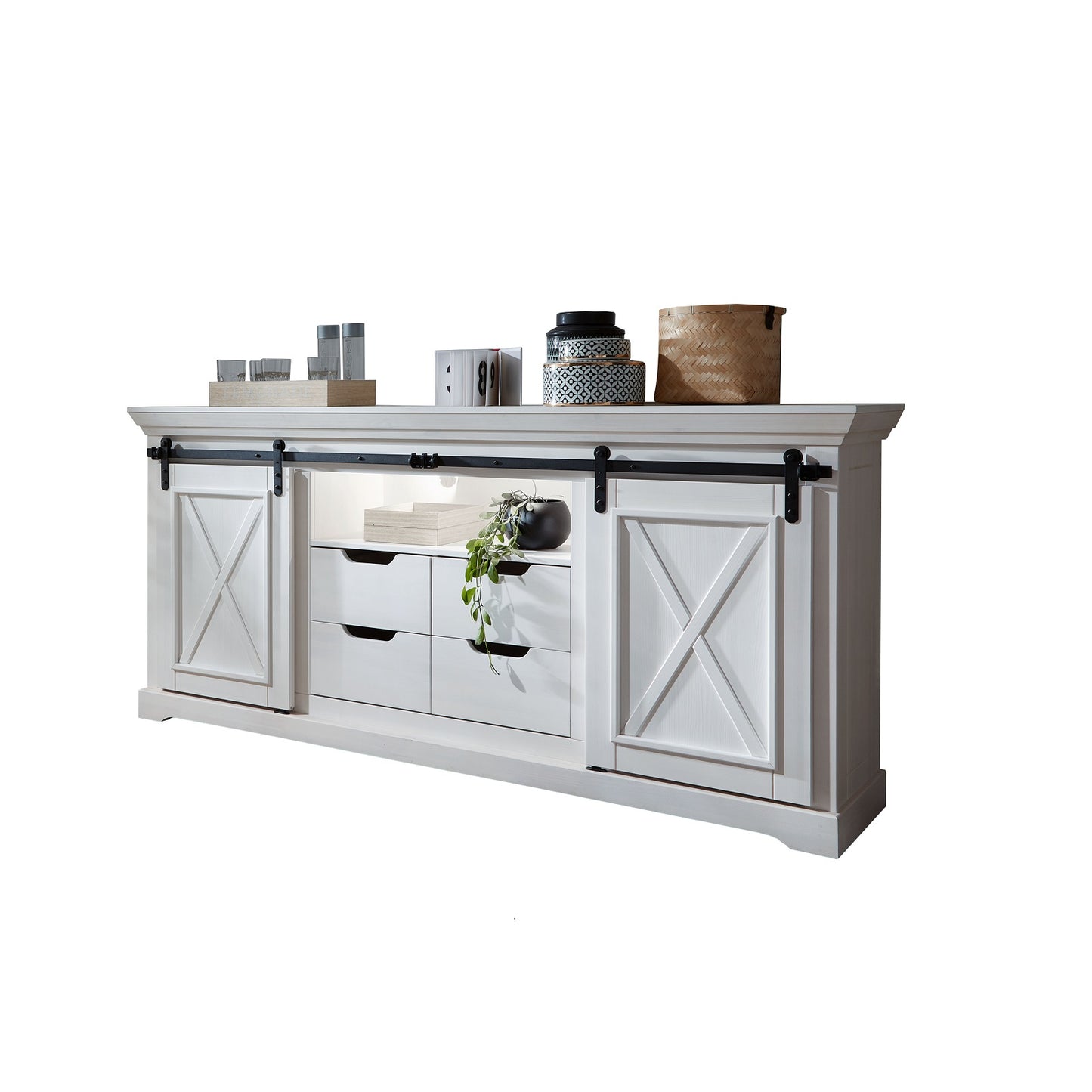 Big Sideboard Kiefer massiv weiß gewachst - Wilson