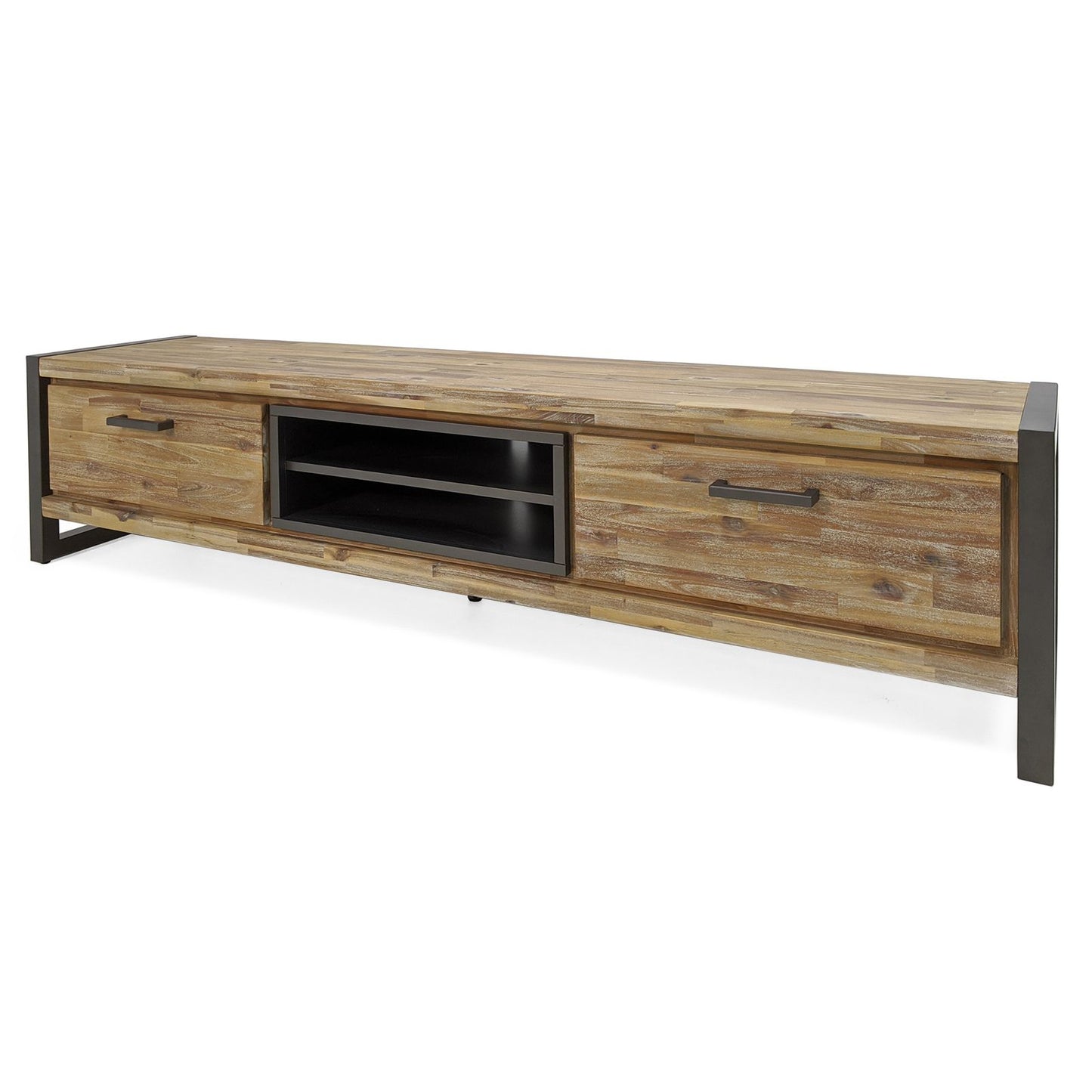 TV-Schrank Akazie massiv grau / Metallrahmen - Oliver