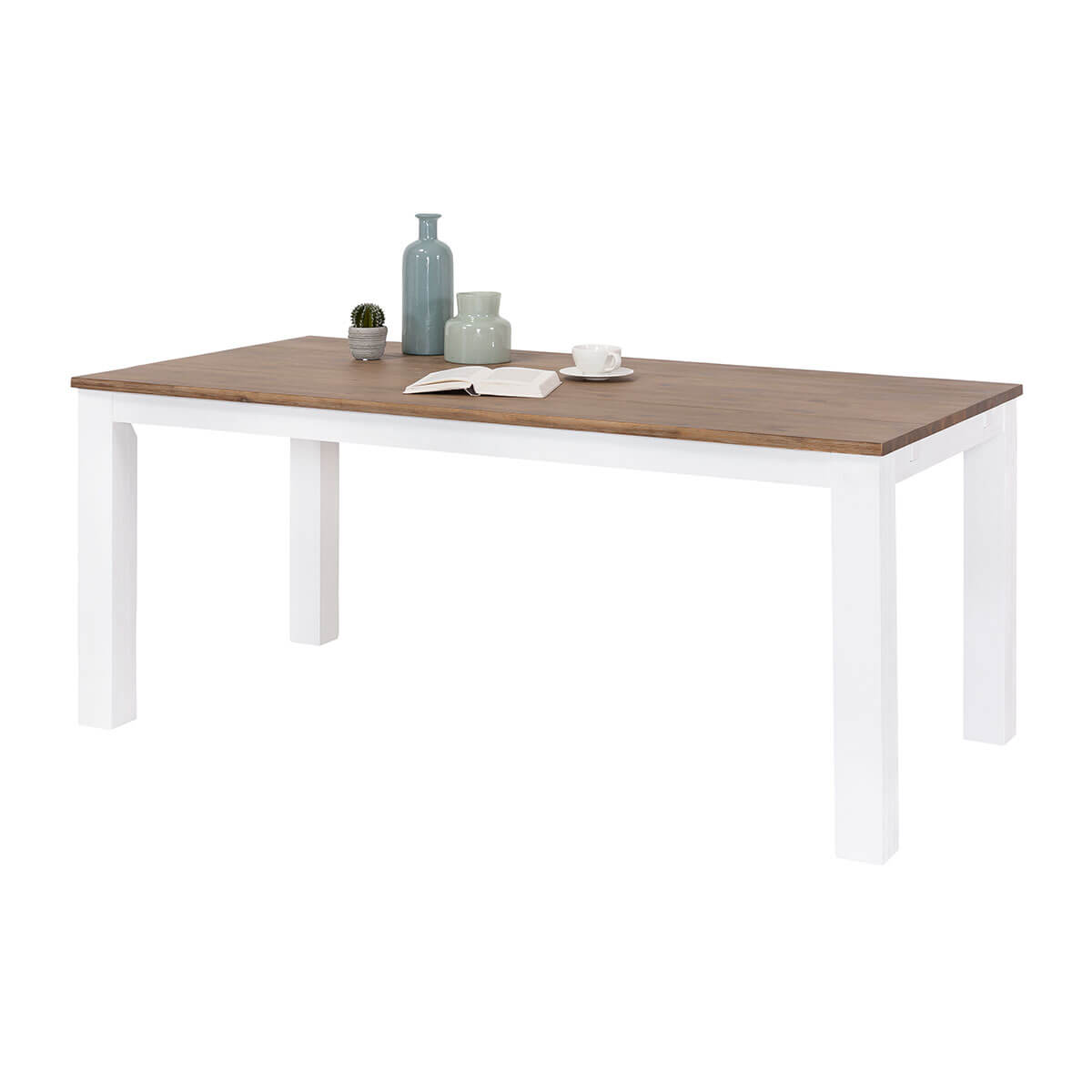 Esstisch 180 x 90 cm Akazie massiv Weiß/Cappuccino gebürstet Lalé