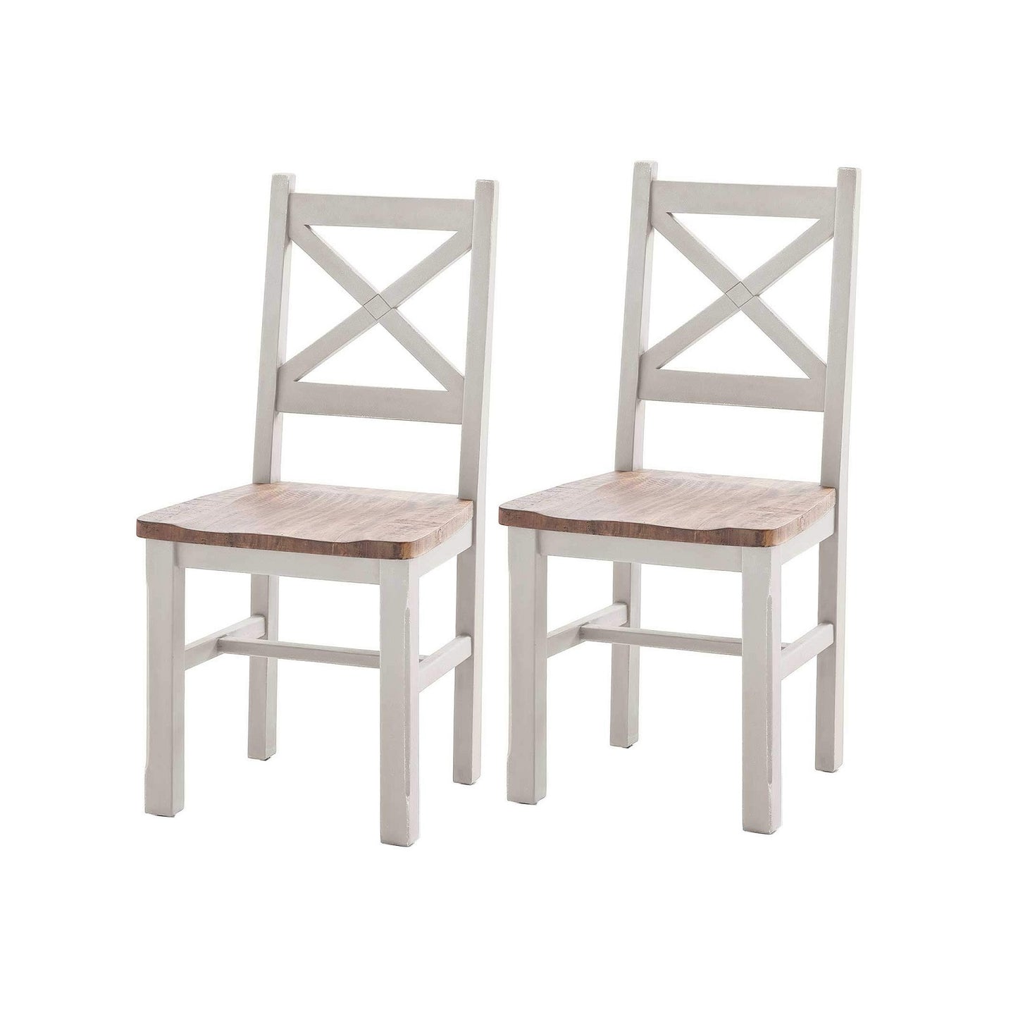 Holzstuhl 2er-Set Pinie massiv recycelt Weiss / Natur Landhaus Byron