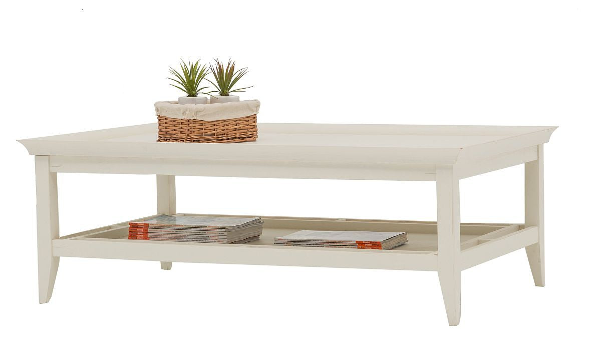Couchtisch 129 x 80 Pinie teilmassiv weiß Landhausstil New Port