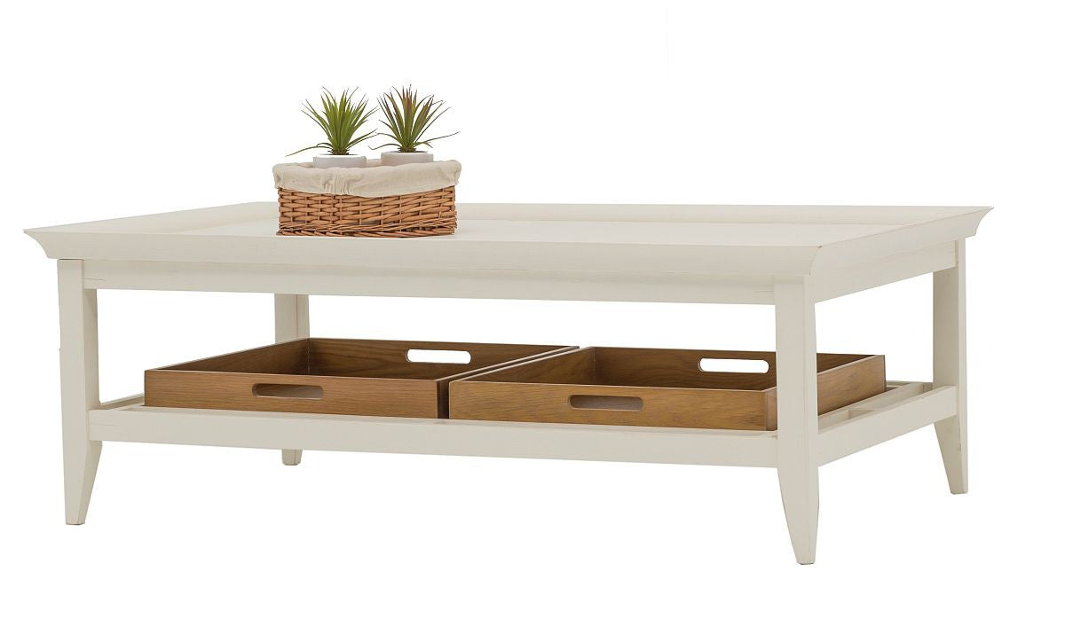 Couchtisch 129 x 80 mit Tablett Pinie teilmassiv weiß Landhausstil New Port