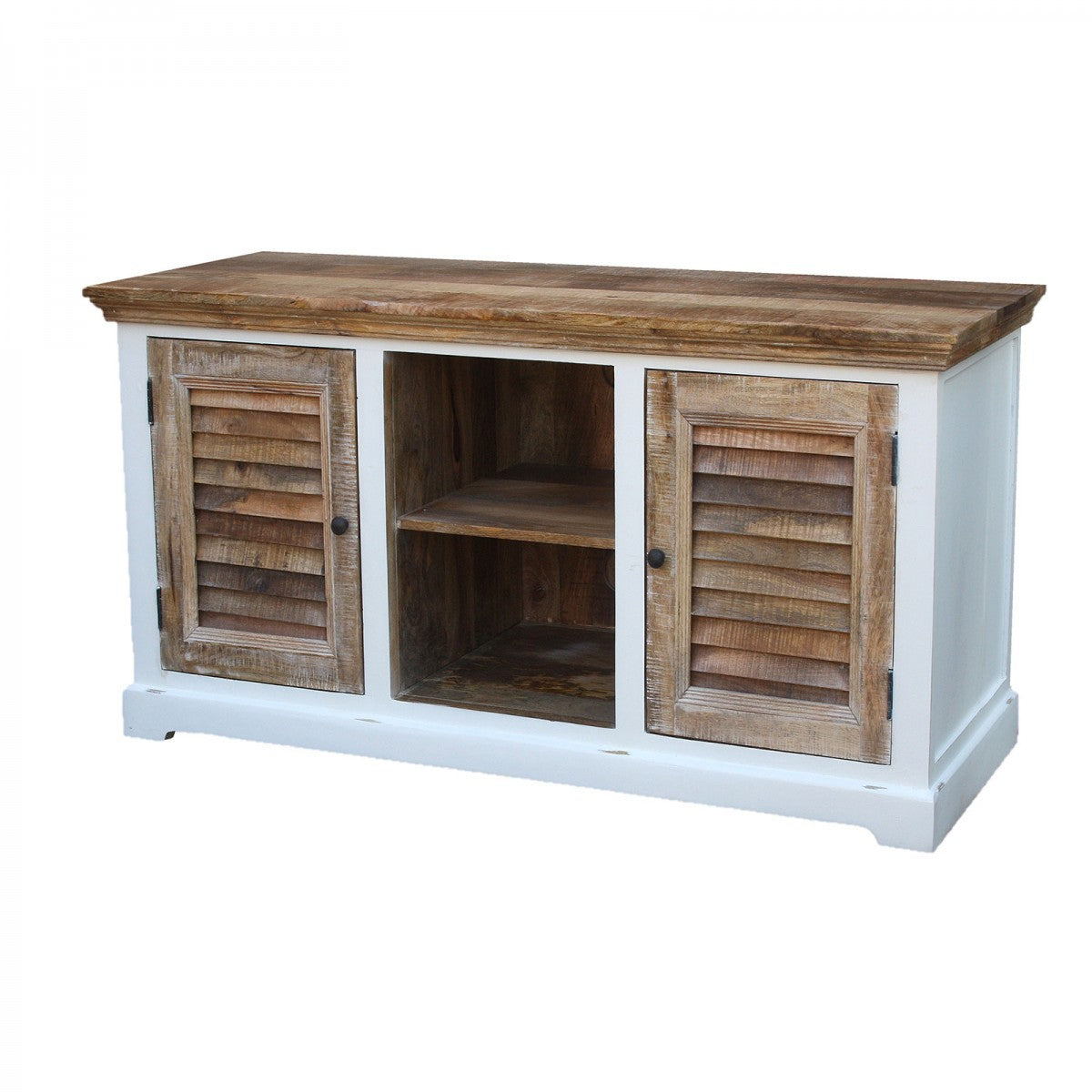 TV-Schrank Mango massiv weiß / braun Landhausstil - Neron