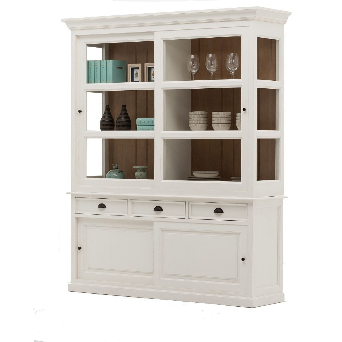 Vitrine Pinie teilmassiv weiß/natur Landhausstil New Port