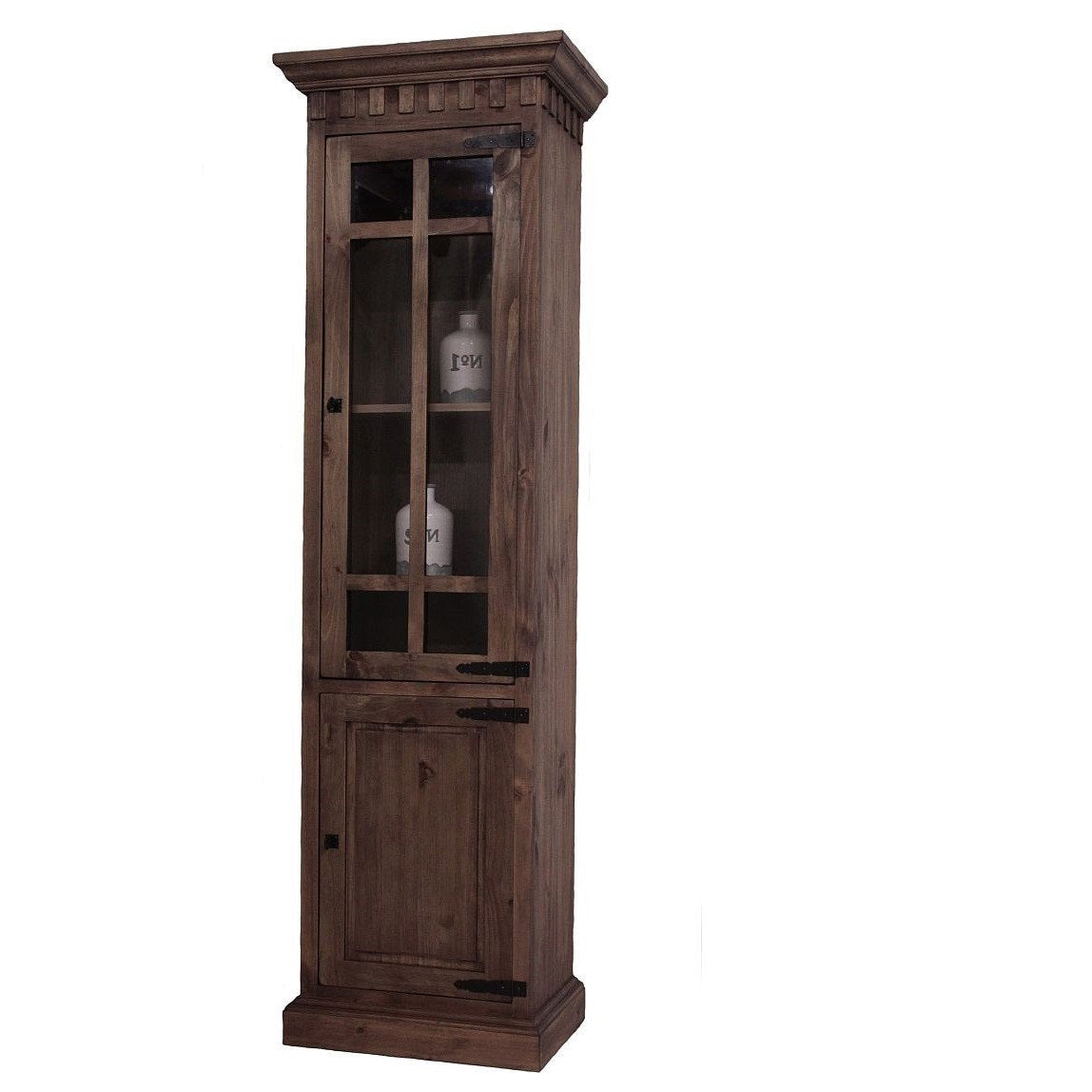 Vitrine 1-türig Pinie massiv Antikfinish - Finca