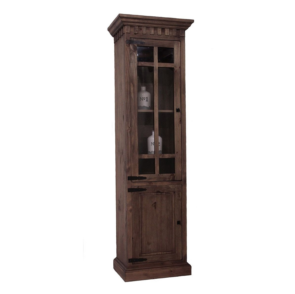 Vitrinenschrank 1-türig Pinie massiv Antikfinish Finca