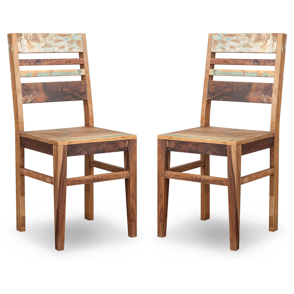 Holzstuhl 2er-Set Recycel Massivholz Used-Look Shabby Chic - Malmö