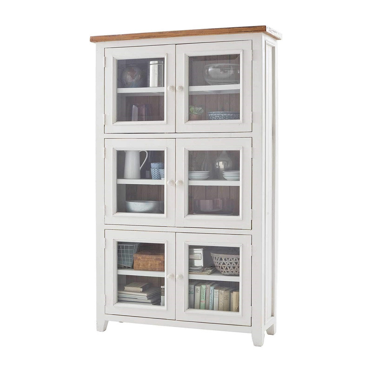 Vitrine Pinie massiv recycelt Weiss / Natur Landhaus Byron
