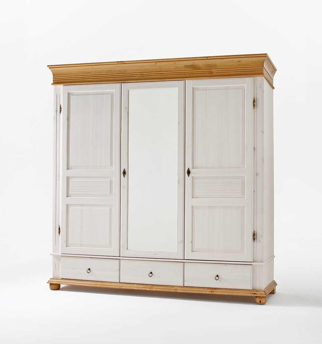 Kleiderschrank 3 trg Kiefer massiv weiß Landhausstil Oslo