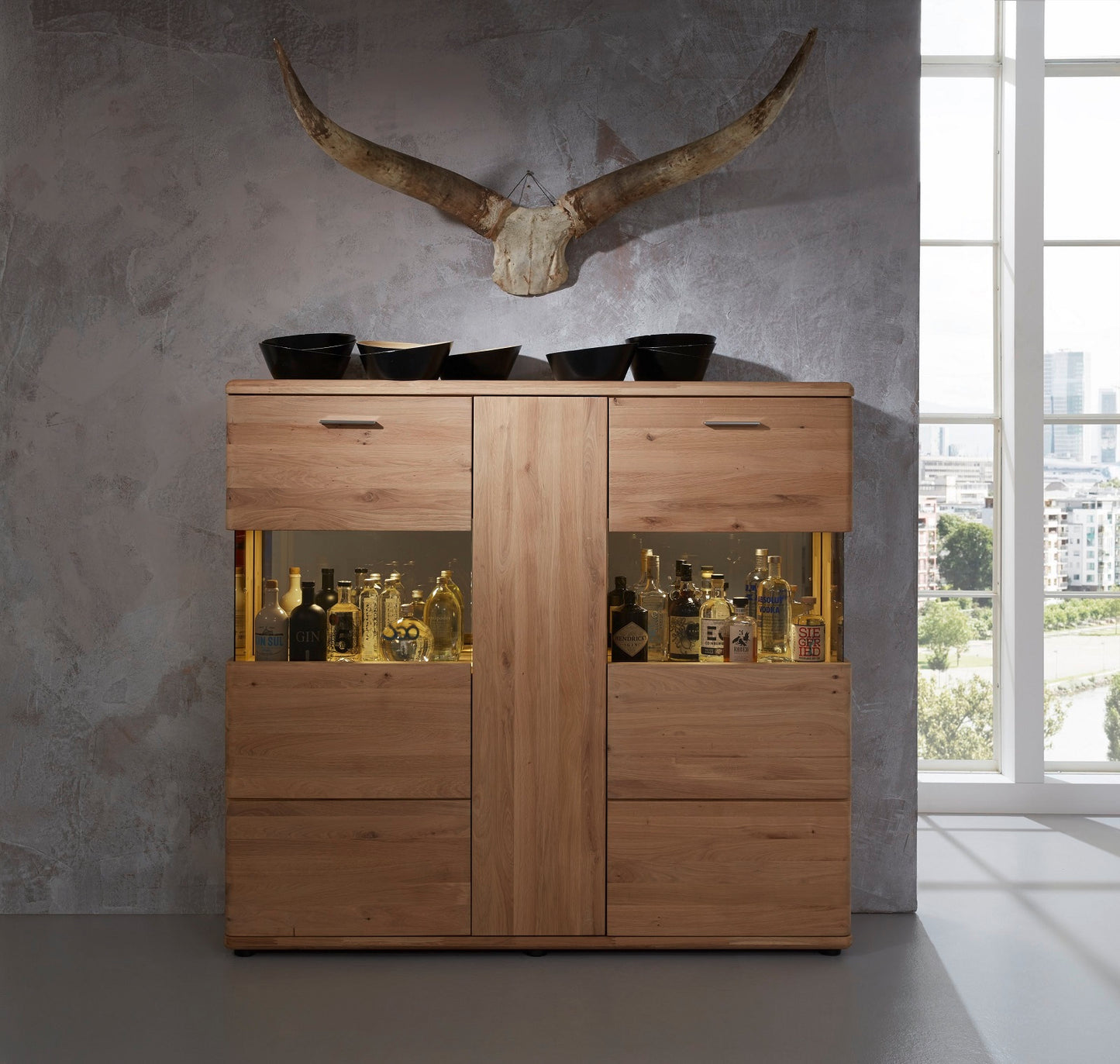 Highboard Asteiche Bianco massiv geölt / gewachst - Savona