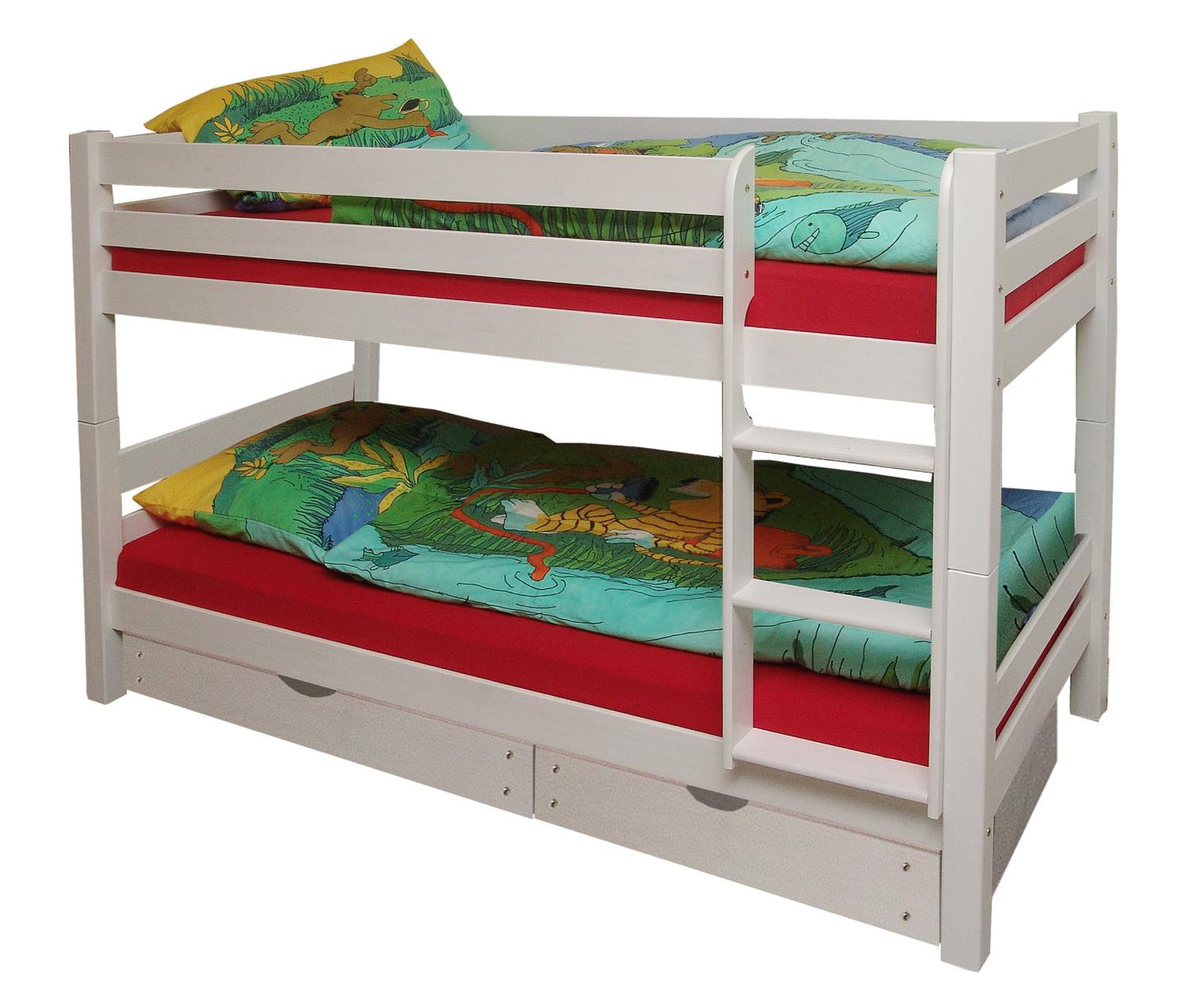 Knuth Etagenbett Hochbett Kiefer massiv weiß mit Bettkasten - 9814-Knuth-RW-BK
