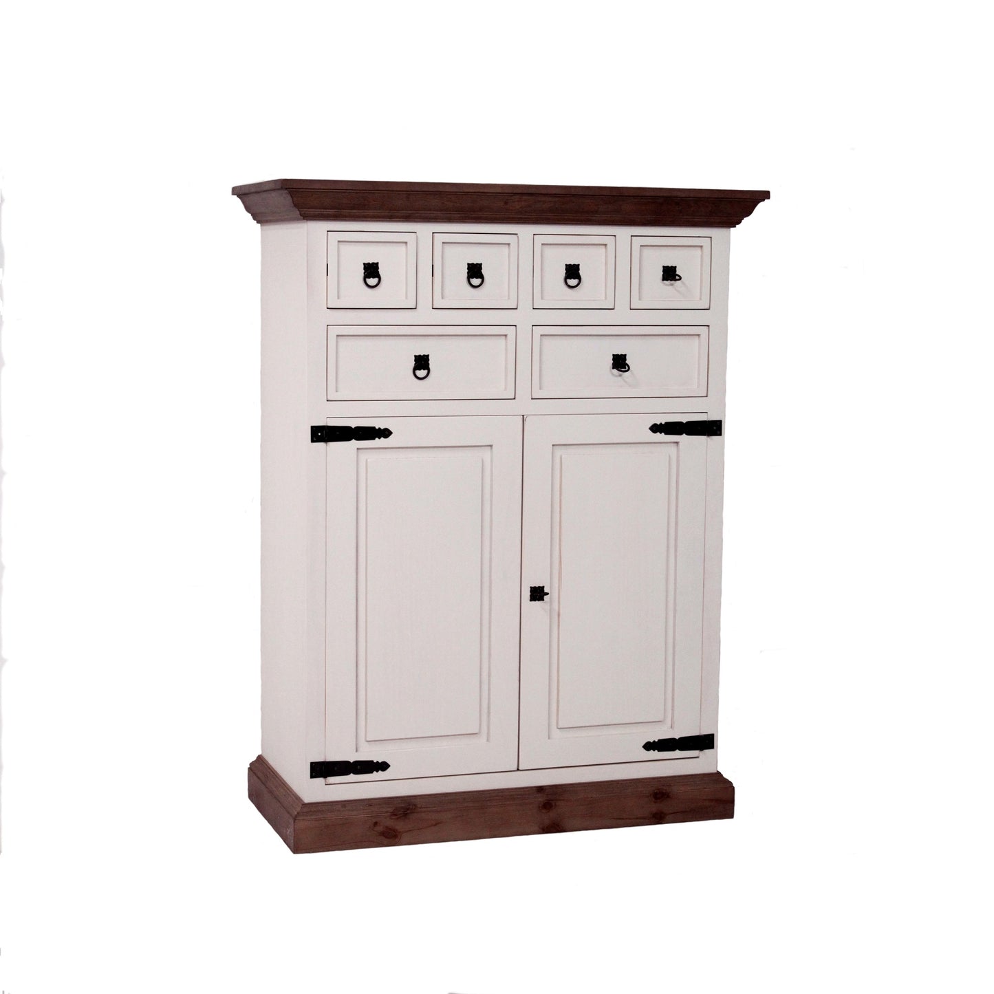 Highboard Pinie massiv Antikfinish/Weiß - Finca