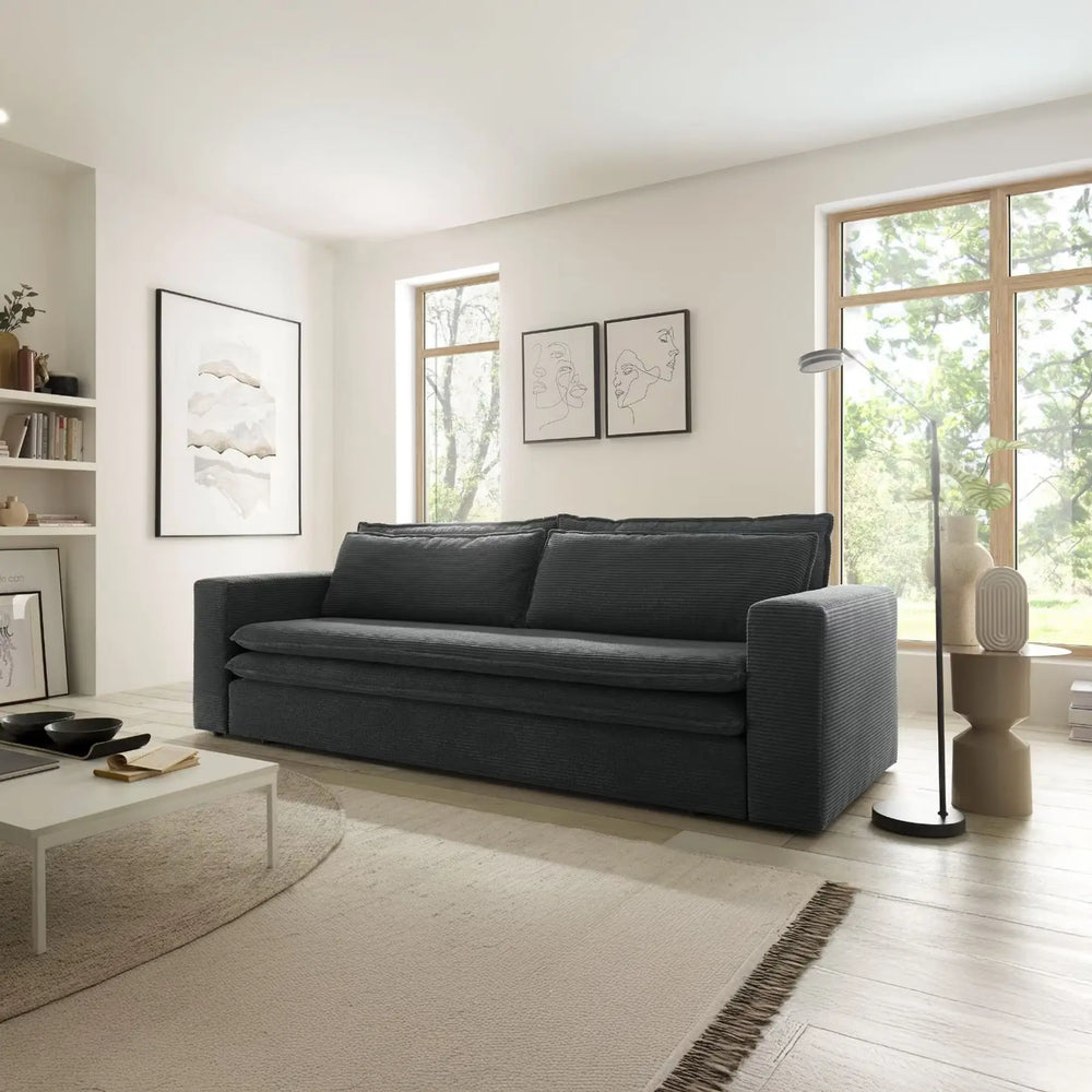 
                  
                    3-Sitzer-Sofa mit anthrazitfarbenen Cordbezug
                  
                