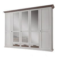 Weißer Kleiderschrank aus Pinienholz mit 3 Spiegeltüren