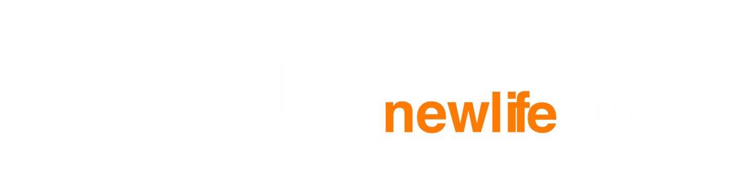 AMD Newlife Outlet Logo mit Claim in weiß