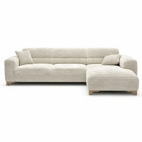 Couchgarnitur in beige mit Cordbezug und Holzfüßen