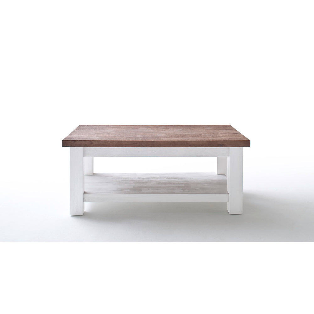Couchtisch 110 x 60 cm Akazie massiv Weiß/Cappuccino Lyron