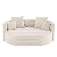 Rundes Loungesofa mit Breitcord-Bezug in beige