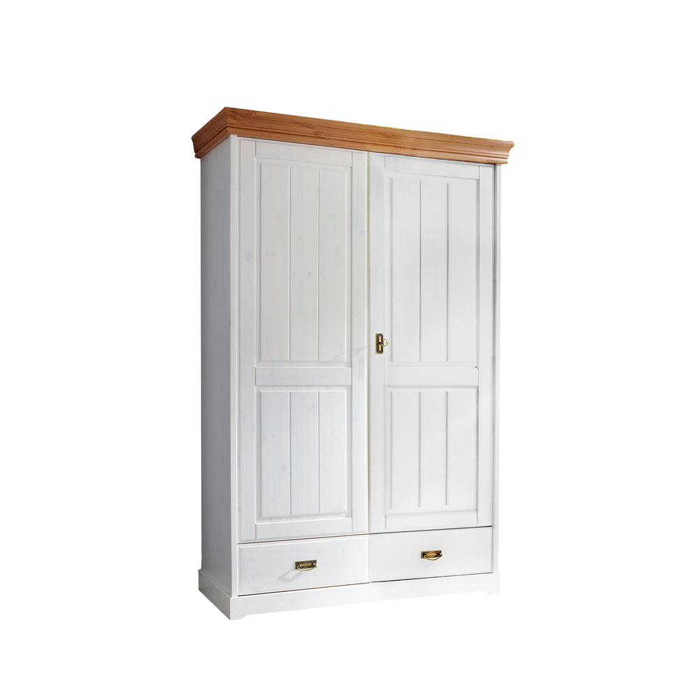 
                  
                    Kleiderschrank aus weißem Holz mit zwei Türen
                  
                