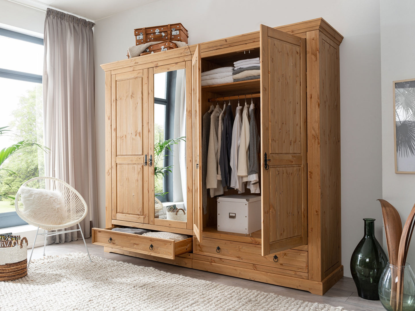kleiderschrank 4 trg. kiefer massiv eichefarbig - baltic
