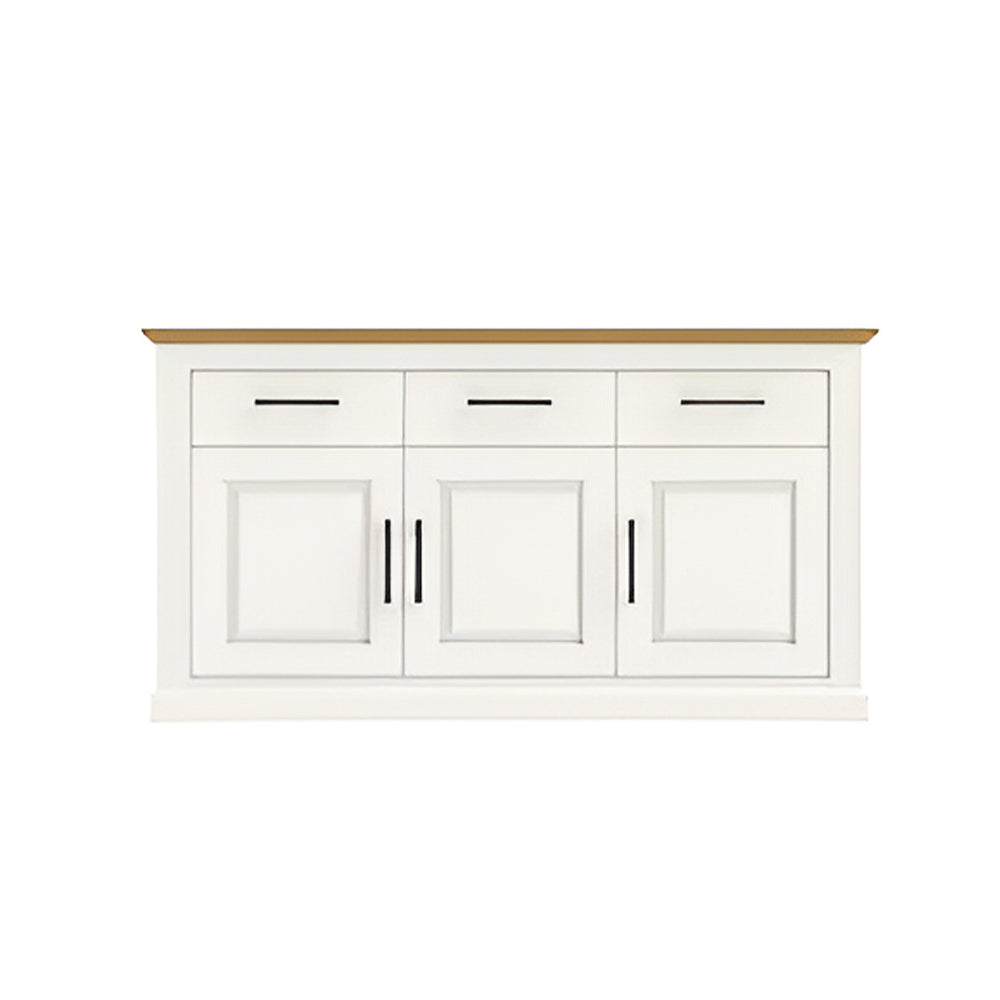 Sideboard aus weiß lackiertem Holz mit antikfarbener Platte