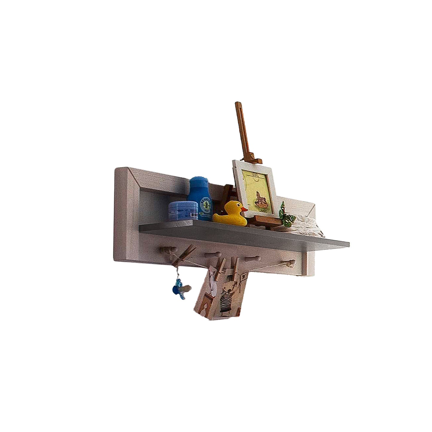 Wandboard aus massivem Kiefernholz mit einer Ablage und 4 Haken