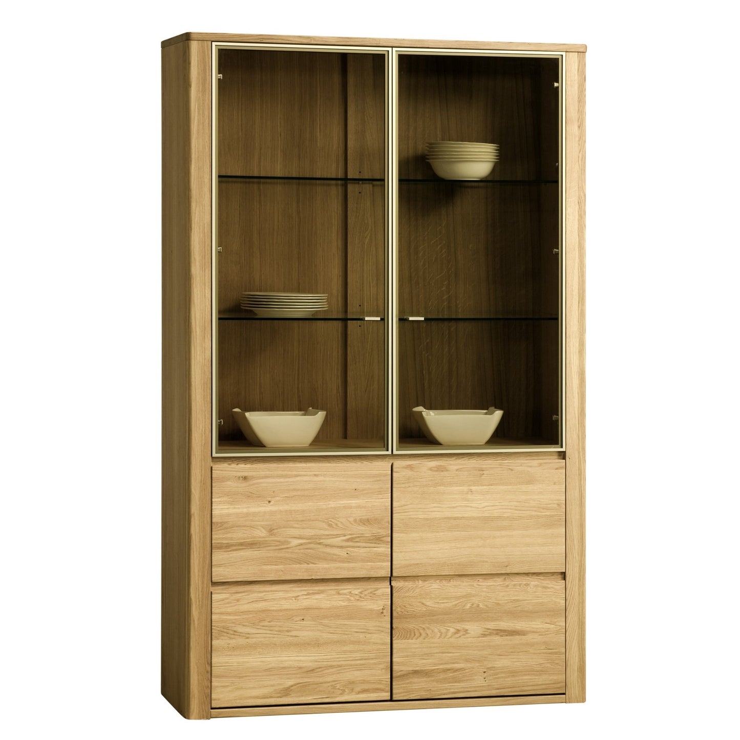 Doppelvitrine mit 2 Glastüren und 2 Holztüren vor weißem Hintergrund