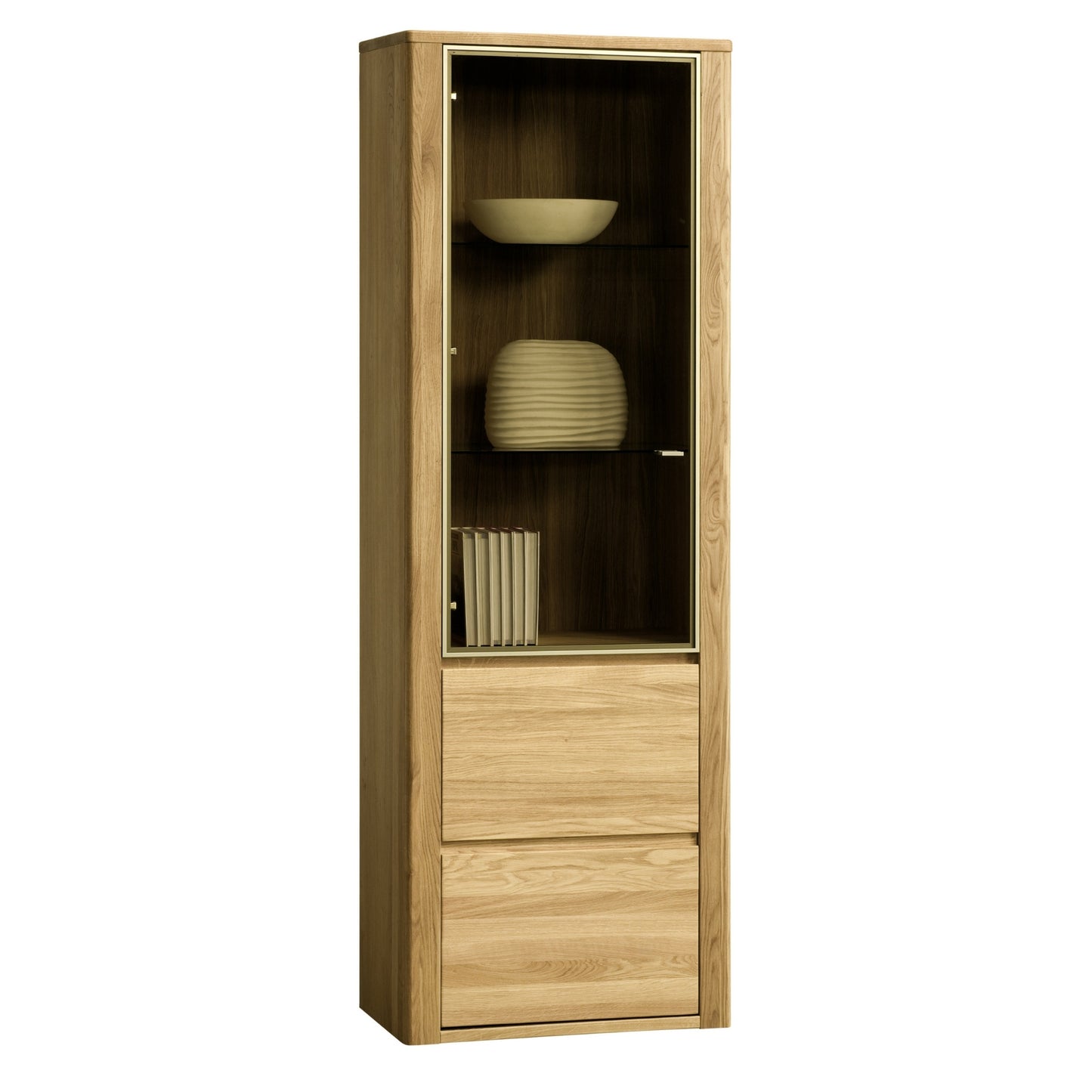 Vitrine aus massiver Eiche mit einer Glastür und einer Holztür