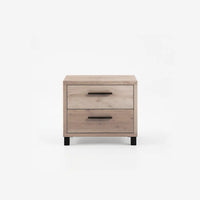 Kleine Kommode mit zwei Schubkästen aus Holz mit schwarzen Details