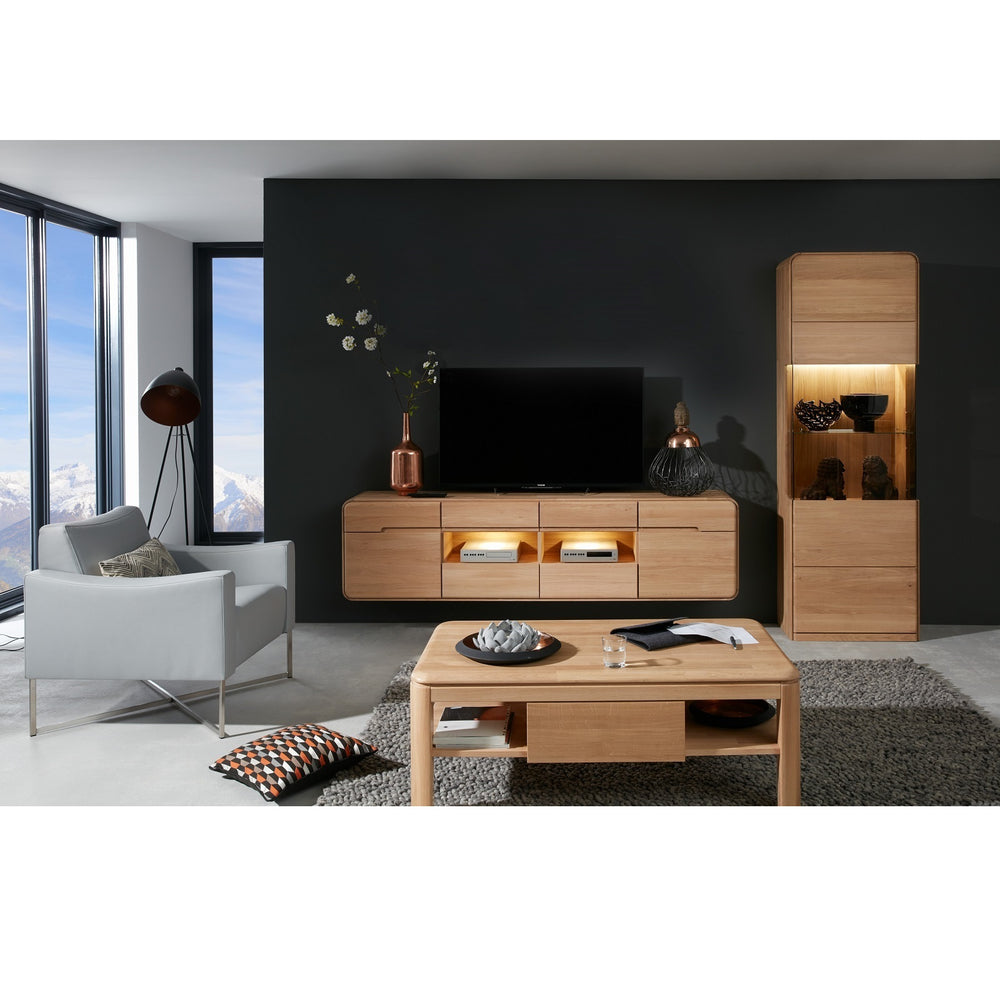 TV Wohnwand 2tlg. Eiche bianco massiv - Round