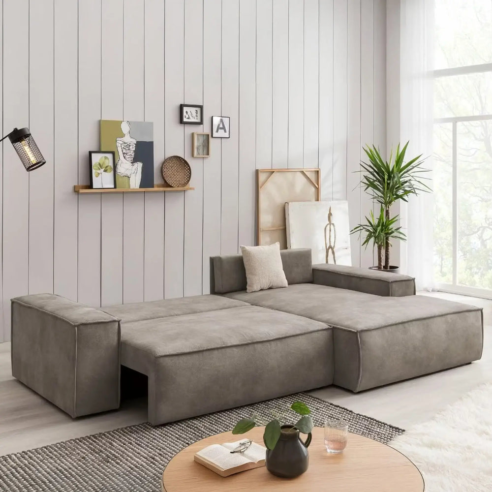 
                  
                    Ecksofa in Vintage Lederoptik grau mit Schlaffunktion
                  
                